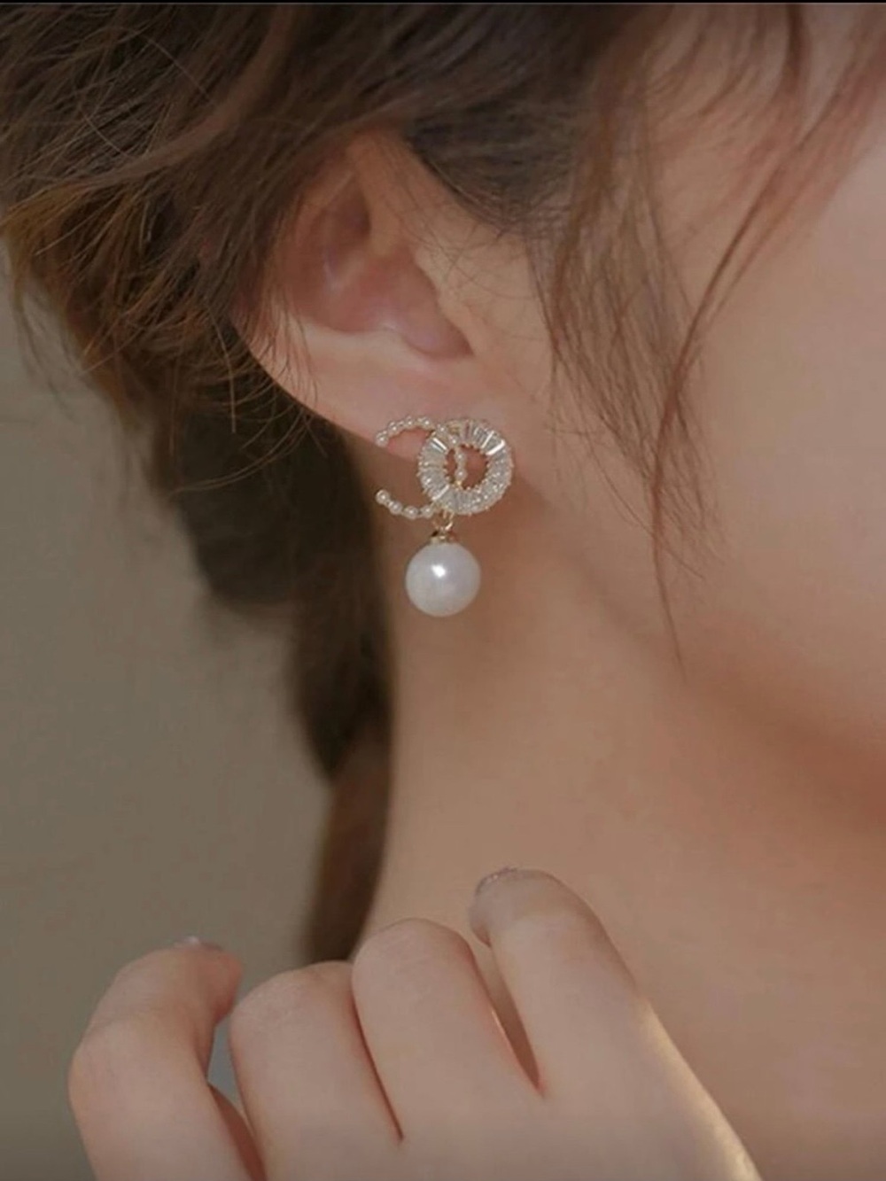 White Fox Boutique Gold Crystal Hoop Earrings with White Pearl Drop